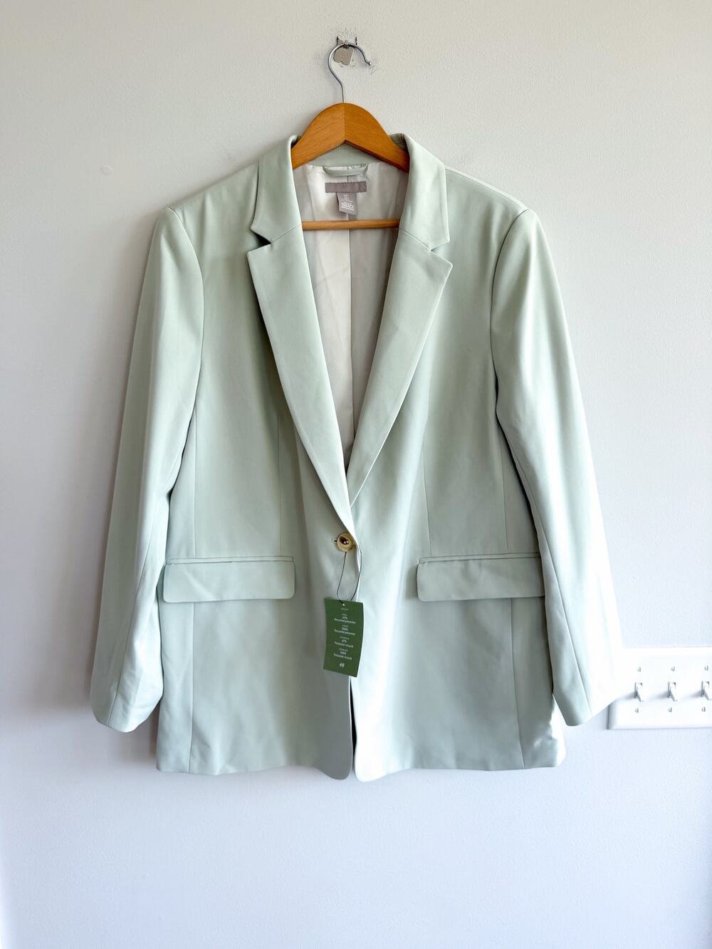 H&M Long Sleeve Single Breasted Notch Lapel Casual Blazer Green L NWT